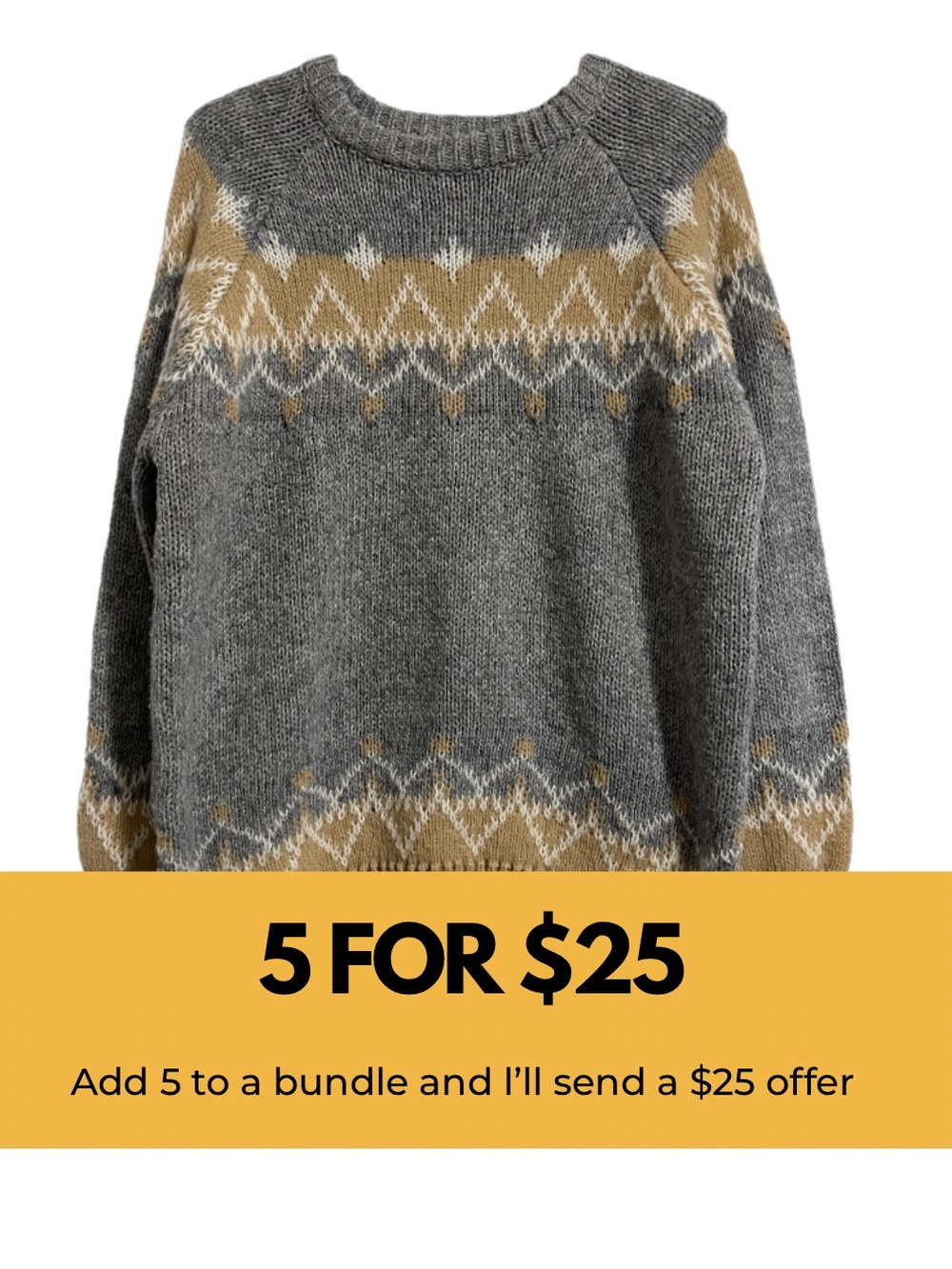 Gray and Mustard Patterned Crewneck Sweater